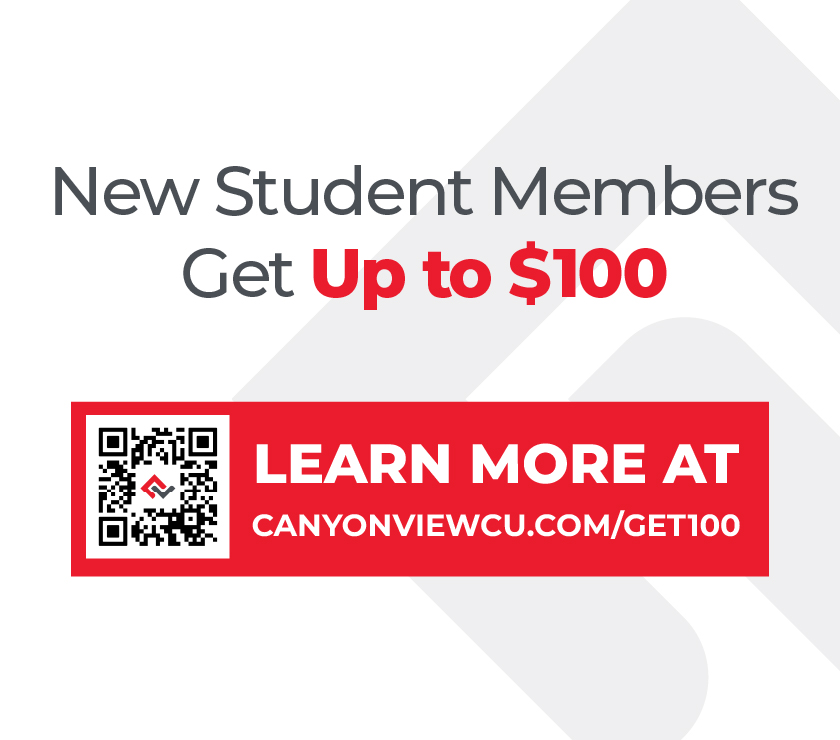 Interactive branch screen, New Student Members Get Up to 100 dollars, with a QR code