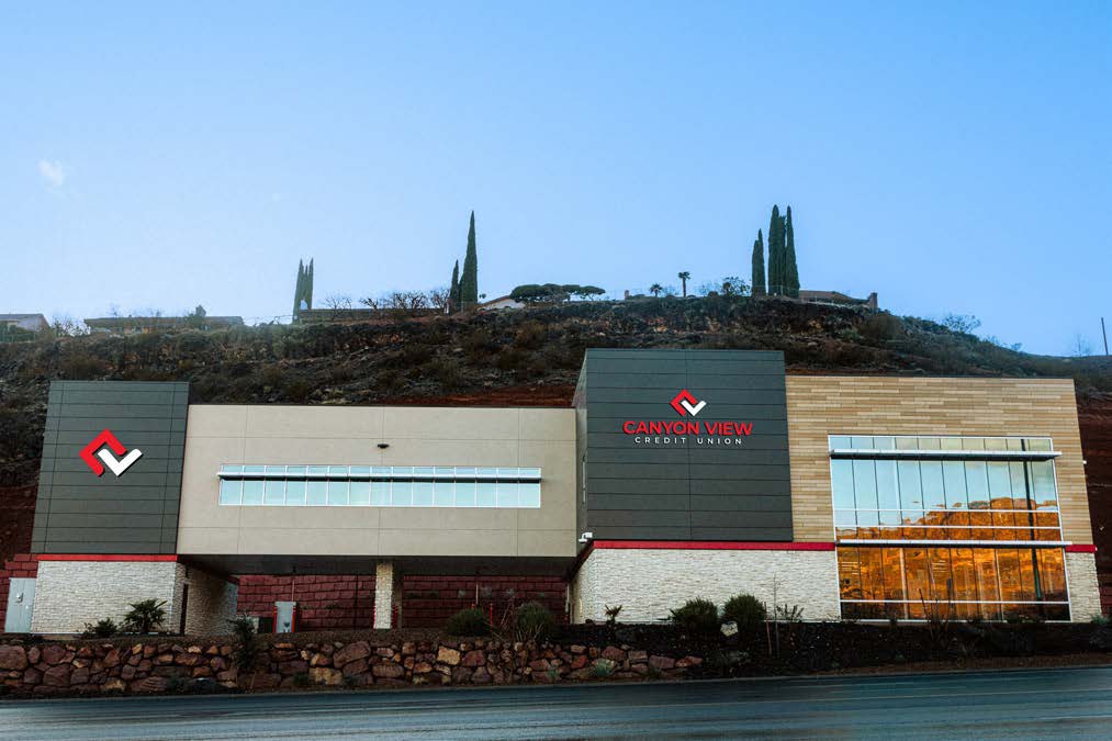 Canyon View branch exterior at dusk