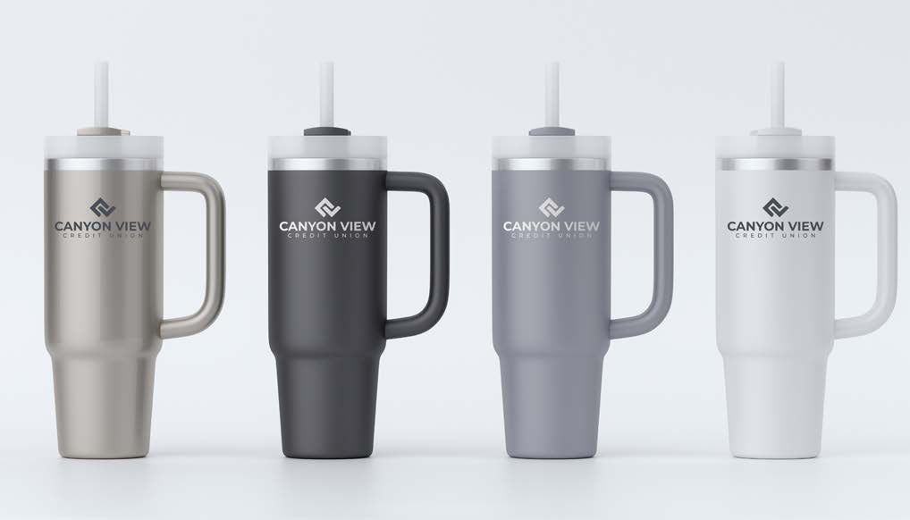 Canyon View branded tumblers in four finishes
