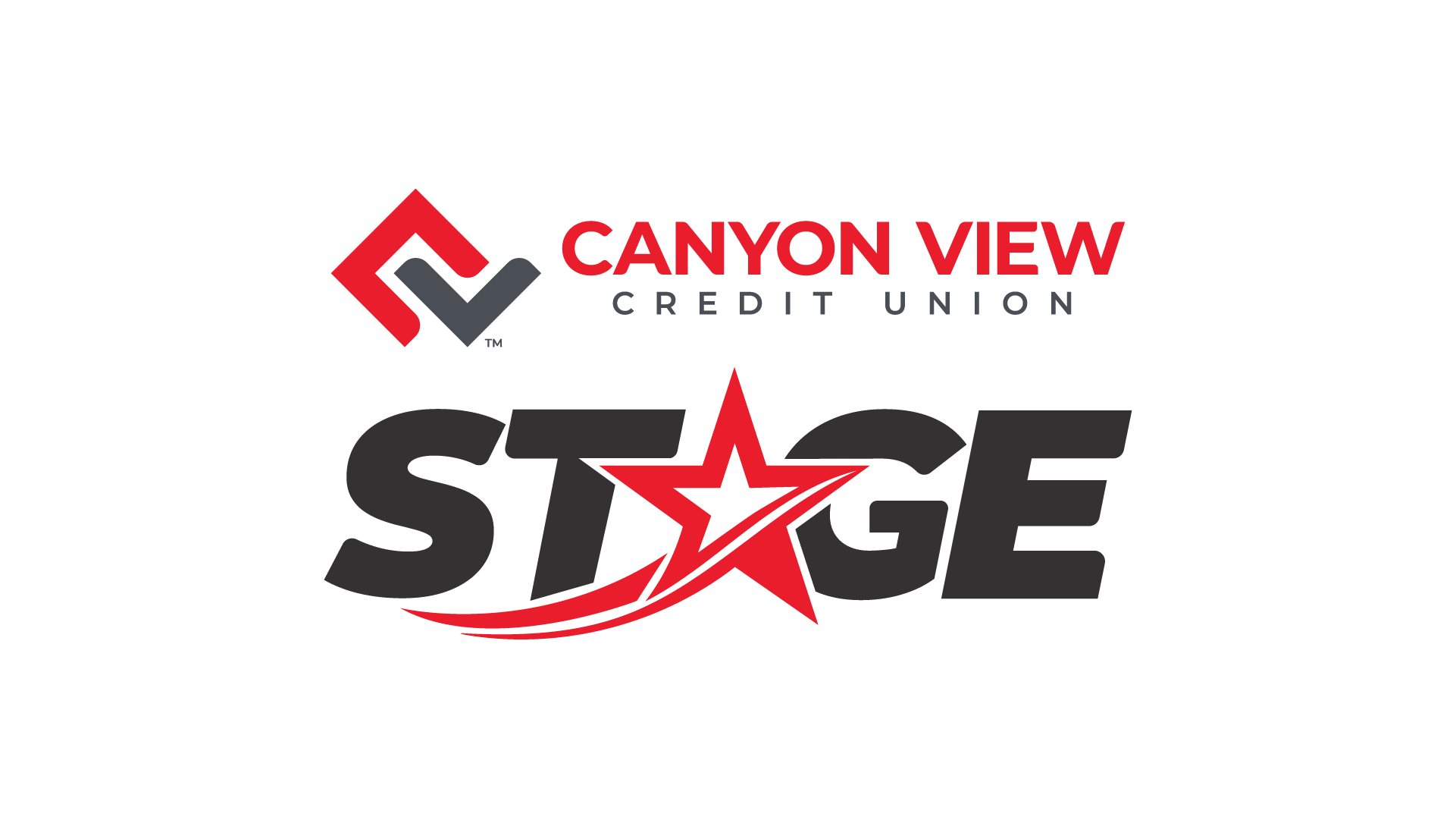 The Stage logo, stacked with Canyon View Credit Union