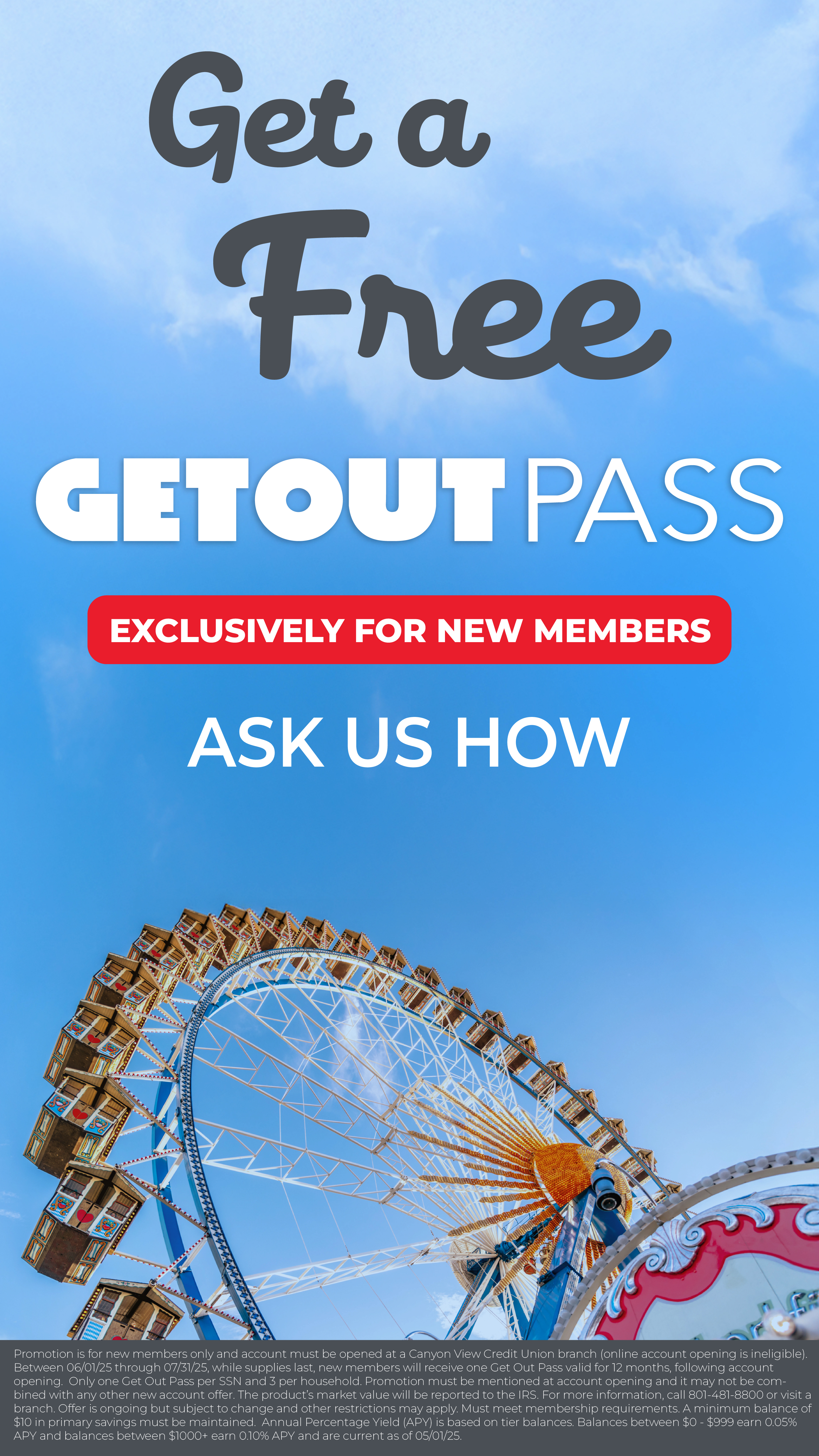 Vertical branch display, Get a Free Get Out Pass, ask us how