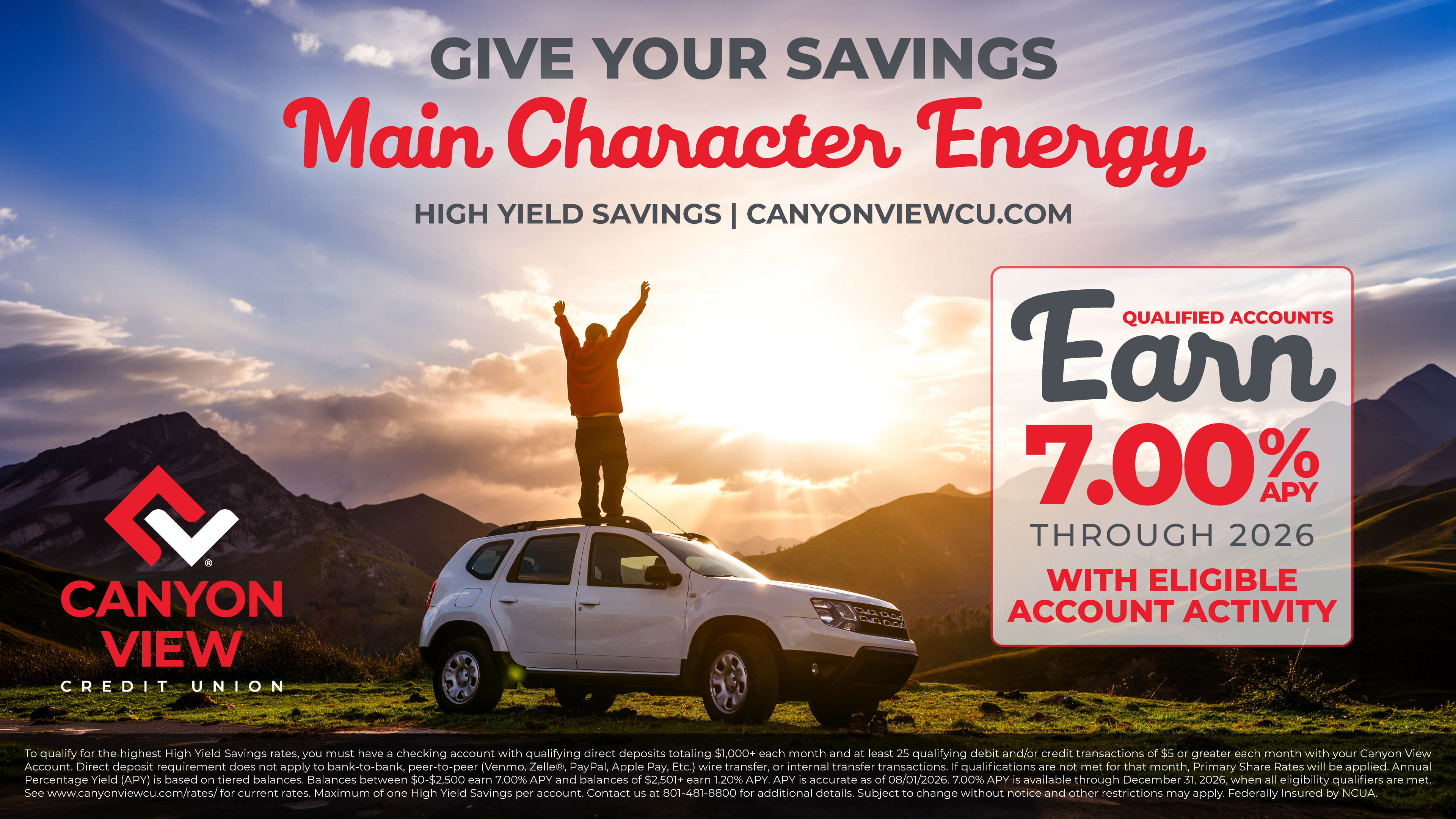 Financial center display, Give Your Savings Main Character Energy, earn 7.00 percent APY