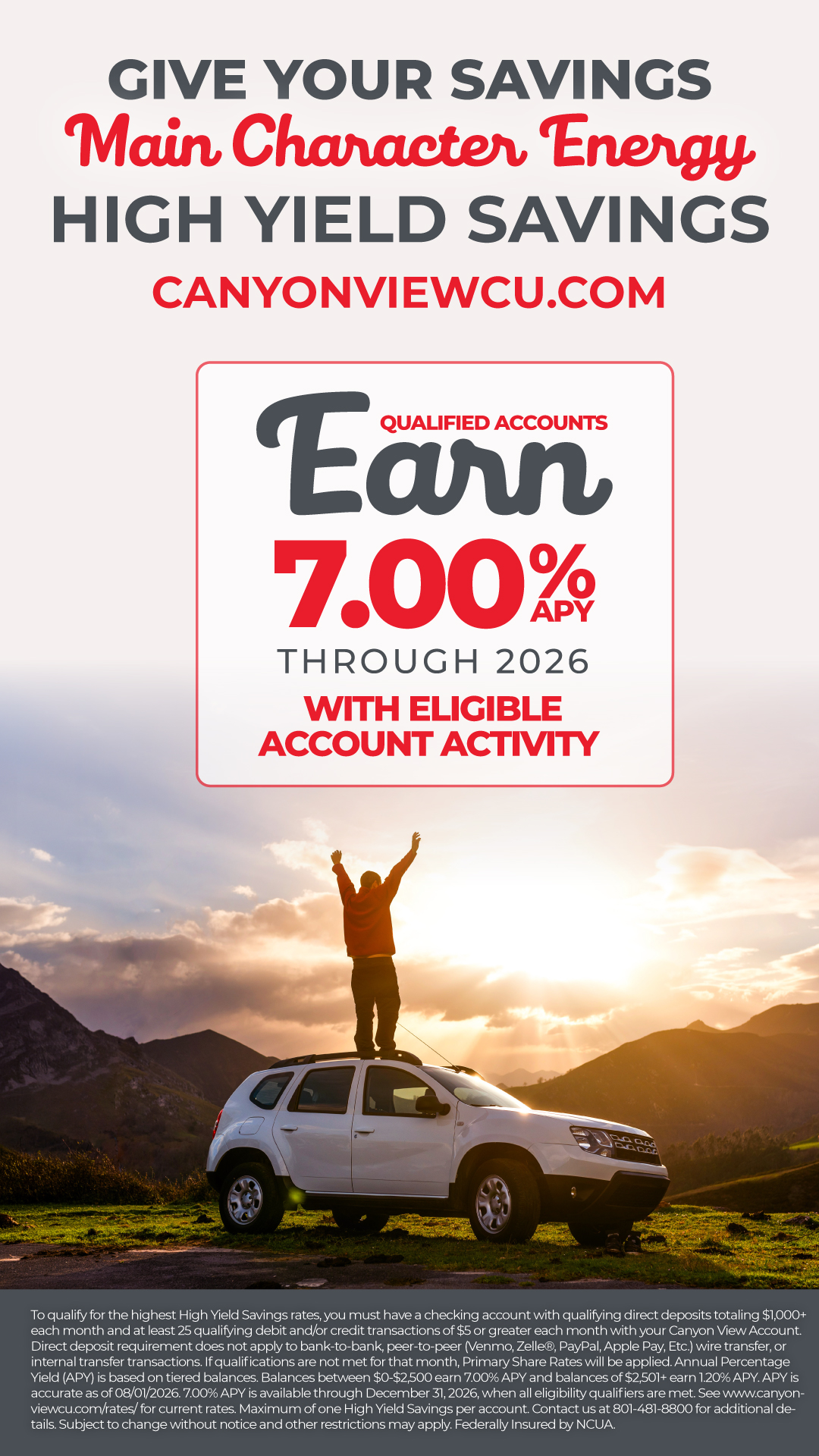 Vertical branch display, Main Character Energy, 7.00 percent APY through 2026